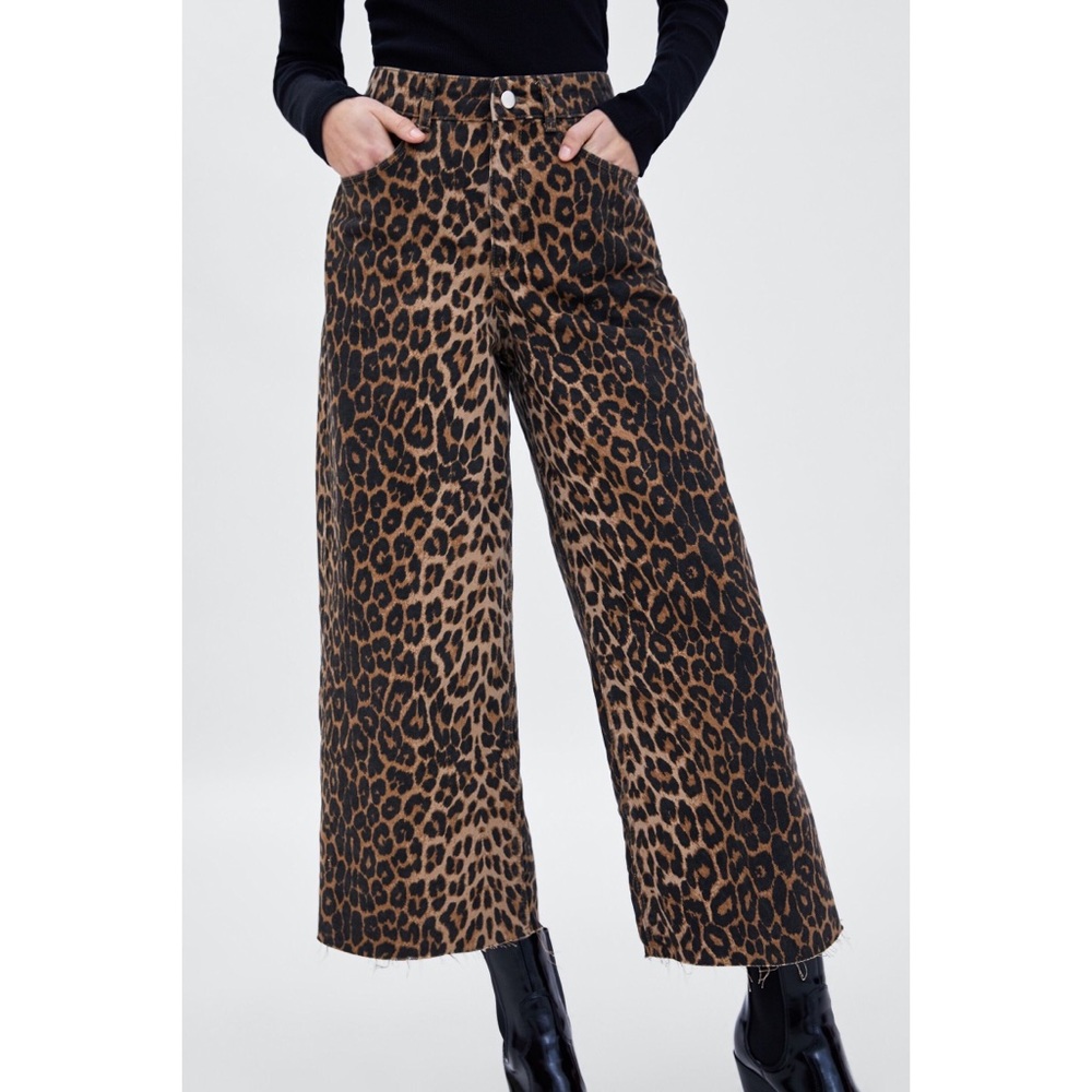 ZARA Leopard Print Culottes WIDE LEG Jeans